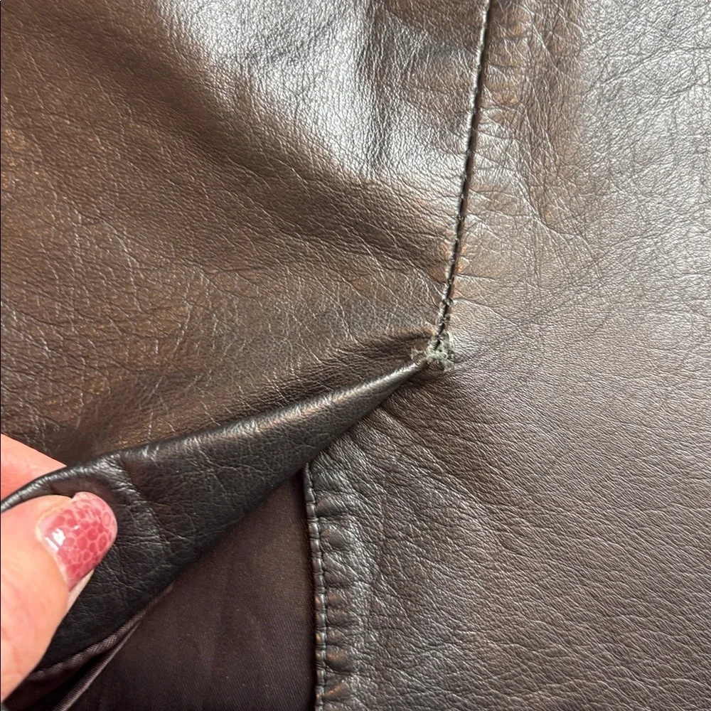 Vintage AMBRIA Black Genuine Leather Fitted Dress | Quilted Shoulders | Size 10 - Picture 11 of 12